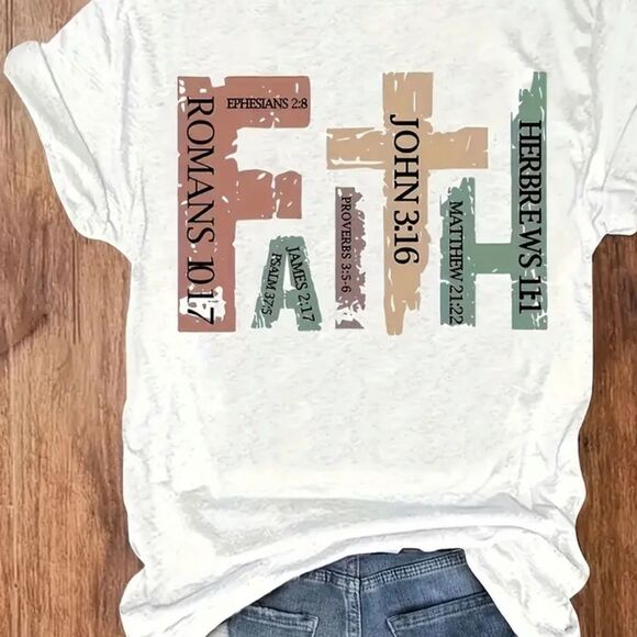 Crewneck Faith Christian Stretch T-Shirt Women’s XL - Picture 1 of 7
